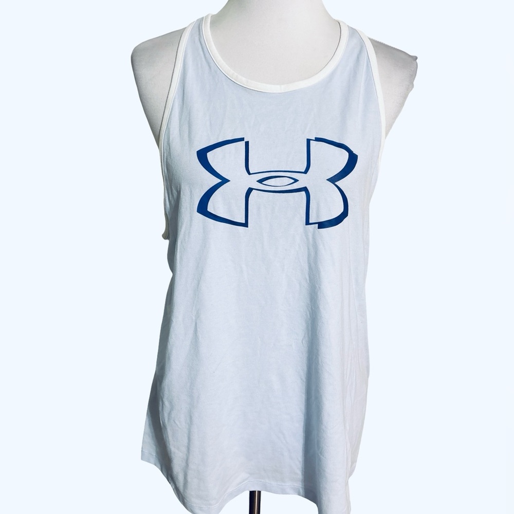 Under Armour Women's White and Blue Logo Tank Top